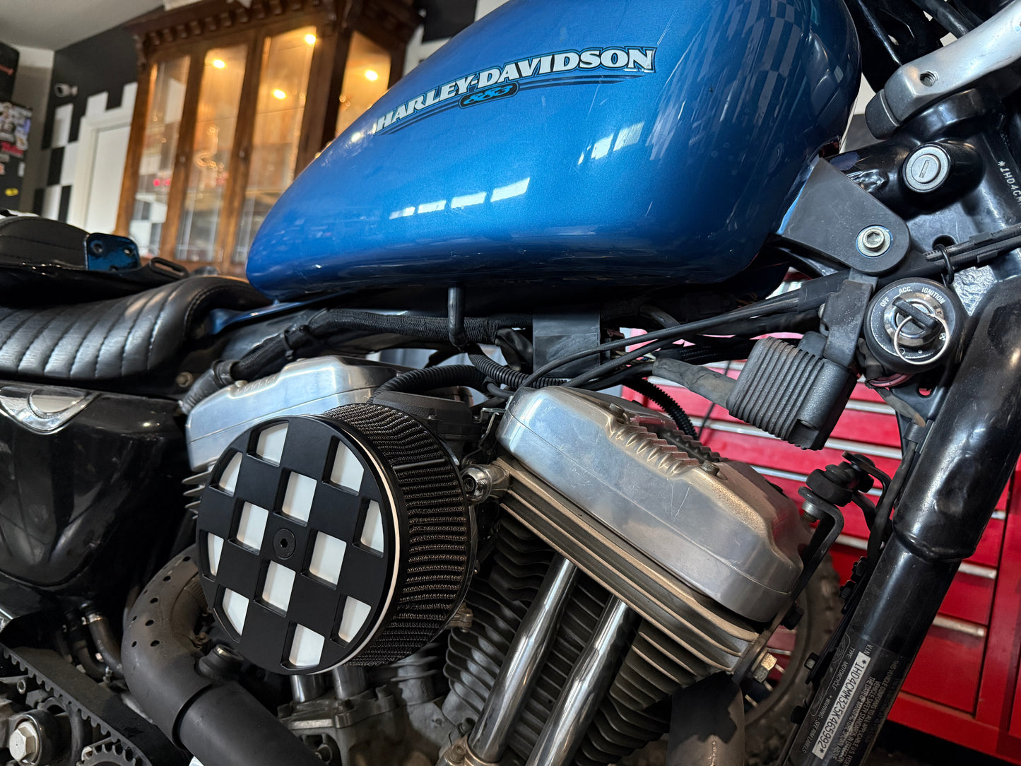 Checkered air cleaner cover with back plate